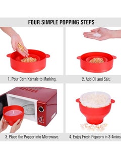 Mmmon Popcorn Bowl Microwave Machine Popcorn Popper Makers Silicone Hot Air Collapsible Popcorn Containers with Lid and Handles BPA Free,Dishwasher Safe(Red)  - Image 5