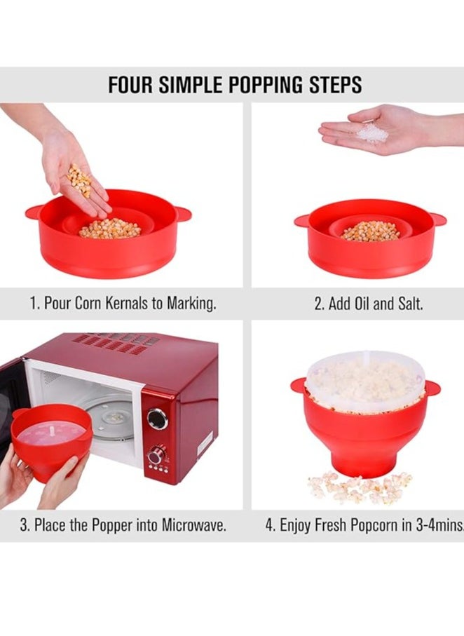 Mmmon Popcorn Bowl Microwave Machine Popcorn Popper Makers Silicone Hot Air Collapsible Popcorn Containers with Lid and Handles BPA Free,Dishwasher Safe(Red)  - Image 5