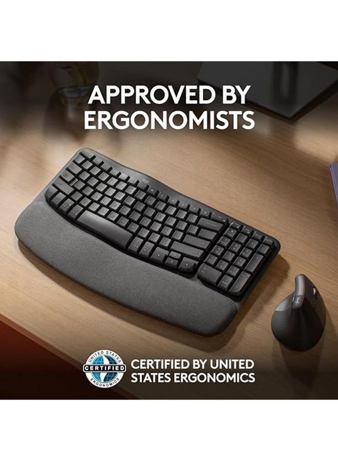 Logitech Wave Keys Wireless Ergonomic Keyboard with Cushioned Palm Rest, Comfortable Natural Typing, Easy-Switch, Bluetooth, Logi Bolt Receiver, for Multi-OS, Windows/Mac, AR Layout - Graphite (Pc) Graphite - Image 5