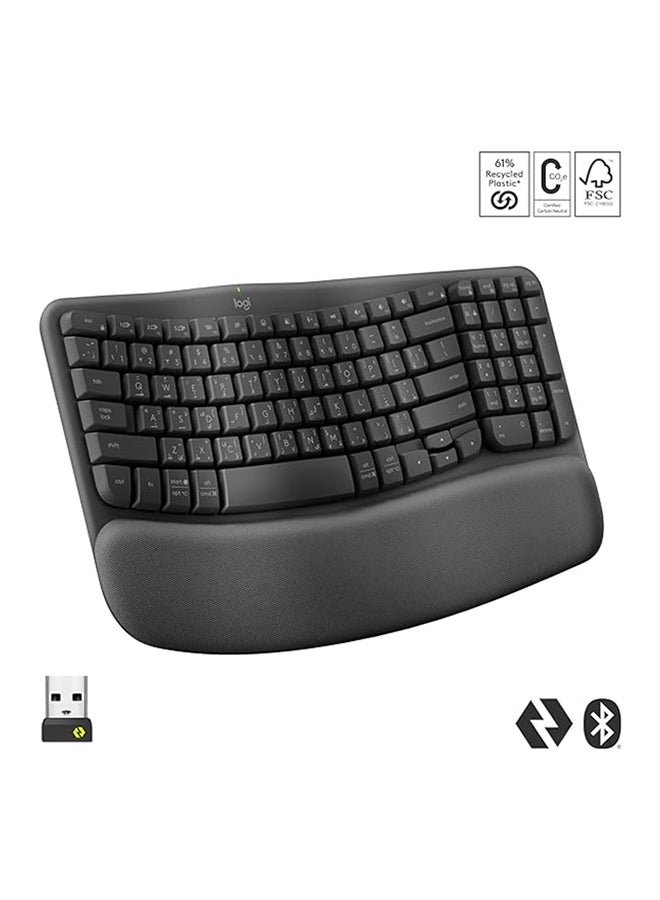 Logitech Wave Keys Wireless Ergonomic Keyboard with Cushioned Palm Rest, Comfortable Natural Typing, Easy-Switch, Bluetooth, Logi Bolt Receiver, for Multi-OS, Windows/Mac, AR Layout - Graphite (Pc) Graphite - Image 2