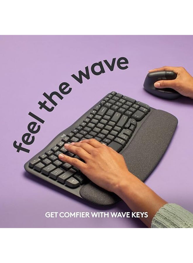 Logitech Wave Keys Wireless Ergonomic Keyboard with Cushioned Palm Rest, Comfortable Natural Typing, Easy-Switch, Bluetooth, Logi Bolt Receiver, for Multi-OS, Windows/Mac, AR Layout - Graphite (Pc) Graphite - Image 3