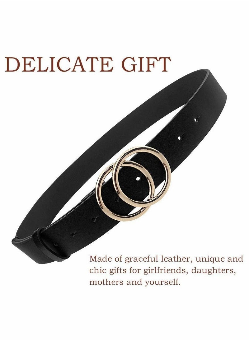 KASTWAVE - Women's PU Leather Belt, Set of 3 Double O Ring Soft Retro Faux Leather Waist Belt for Jeans Dresses - Image 1