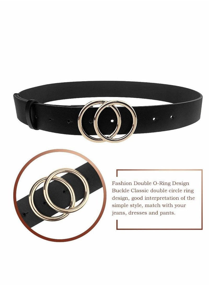 KASTWAVE - Women's PU Leather Belt, Set of 3 Double O Ring Soft Retro Faux Leather Waist Belt for Jeans Dresses - Image 1
