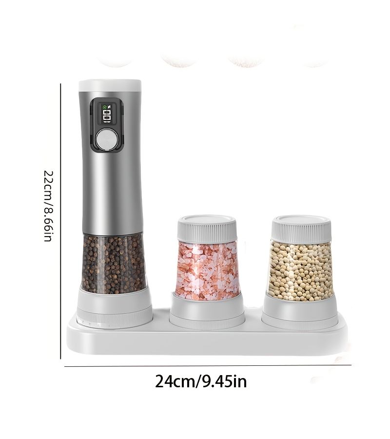 Black Stainless Steel Electric Salt And Pepper Grinder Set Multifunction Kitchen Tool - Image 3
