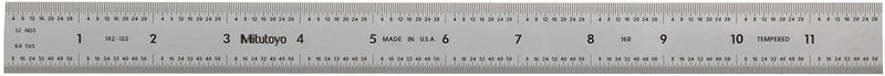 Mitutoyo 182122 Steel Rule 12 16R 132 164 150 1100 364 Thick X 1 Wide Satin Chrome Finish Tempered Stainless Steel - Image 1