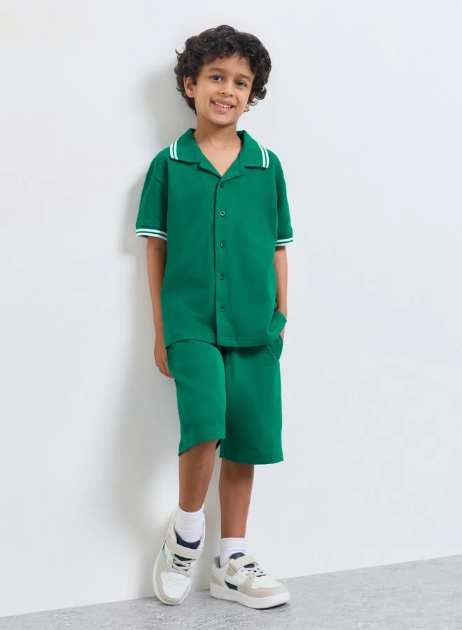 Styli Boys Pique Button Front Shirt and Shorts Set