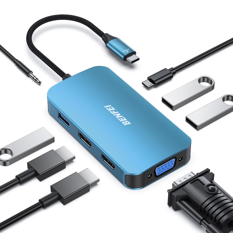 BENFEI USB C Docking Station 8in1 USB C Hub with Triple Display Dual HDMI VGA 3USB 30 100W Power Delivery 35mm AUX Audio Compatible with MacBook Pro XPS and More - Image 2