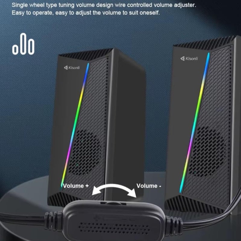 For Kisonli Multimedia Computer Speaker Wired – 6W (3W*2.0 Channel Stereo) – Dynamic RGB Lighting - Wired USB 2.0 Power + 3.5 mm audio Jack – for Gaming/Music/Laptop, Mobile | Black (X30) - Image 4