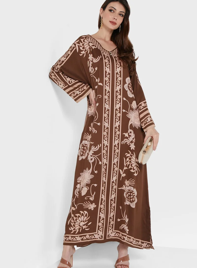 Nishat Linen Floral Print Jalabiya