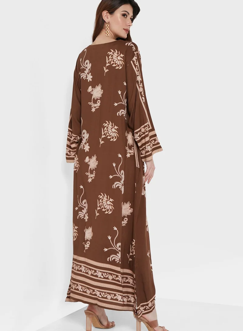 Nishat Linen Floral Print Jalabiya