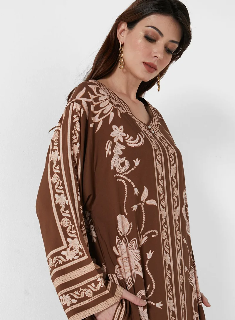 Nishat Linen Floral Print Jalabiya