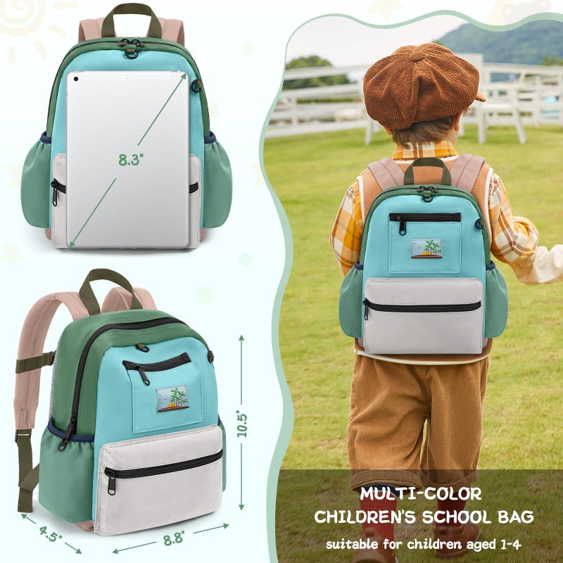 LASUK Toddler Backpack for Boys & Girls 1-3 Years, 10.5 Inch Lightweight Kids Bookbag, Waterproof Preschool Backpack for Kindergarten, Daycare, Travel, Durable Small Child School Bag, Green Grey - Image 5