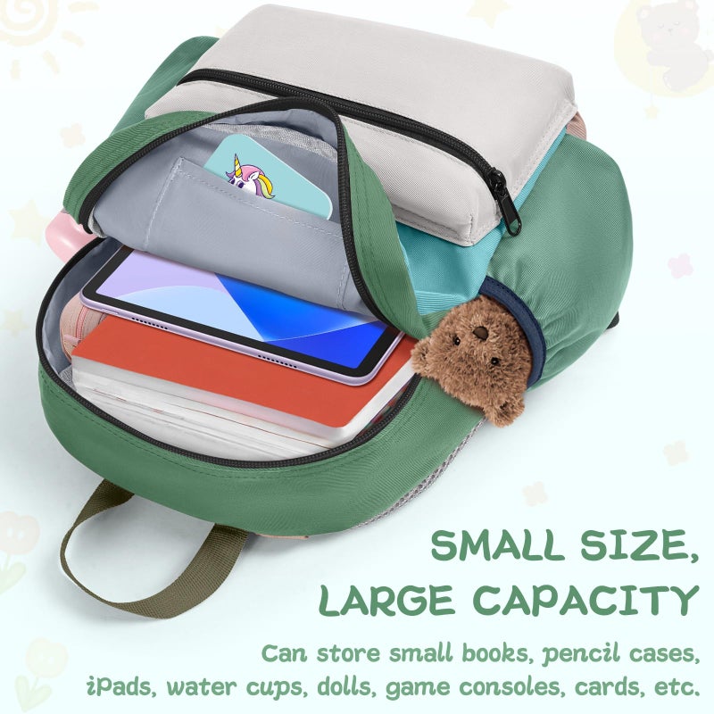 LASUK Toddler Backpack for Boys & Girls 1-3 Years, 10.5 Inch Lightweight Kids Bookbag, Waterproof Preschool Backpack for Kindergarten, Daycare, Travel, Durable Small Child School Bag, Green Grey - Image 4
