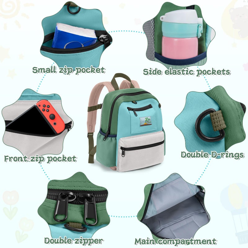 LASUK Toddler Backpack for Boys & Girls 1-3 Years, 10.5 Inch Lightweight Kids Bookbag, Waterproof Preschool Backpack for Kindergarten, Daycare, Travel, Durable Small Child School Bag, Green Grey - Image 2