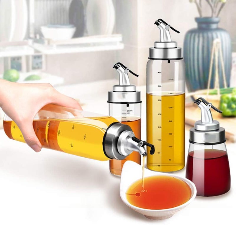 Newraturner Olive Oil Dispenser Bottle, Liquid Condiment Container, 17 Oz Vinegar Dispensing Cruets With Dripless Capped Spout, Glass Decanter for Kitchen with Degree Scale (17 OZ) - Image 5