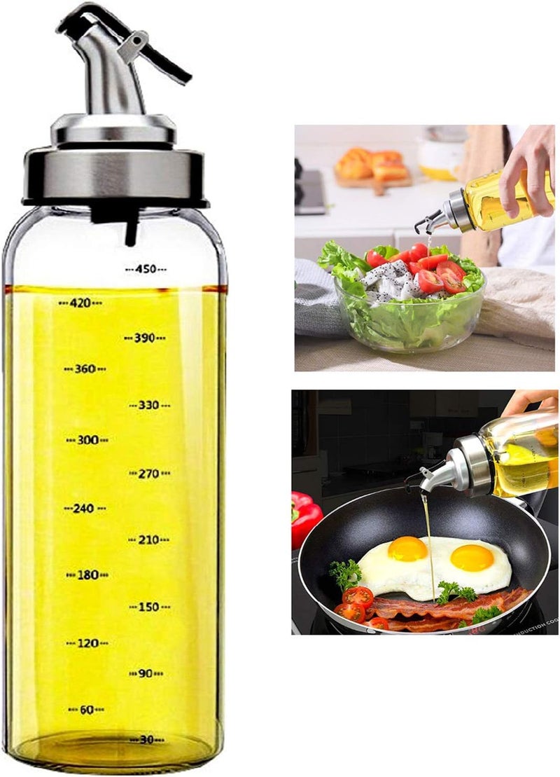 Newraturner Olive Oil Dispenser Bottle, Liquid Condiment Container, 17 Oz Vinegar Dispensing Cruets With Dripless Capped Spout, Glass Decanter for Kitchen with Degree Scale (17 OZ) - Image 1