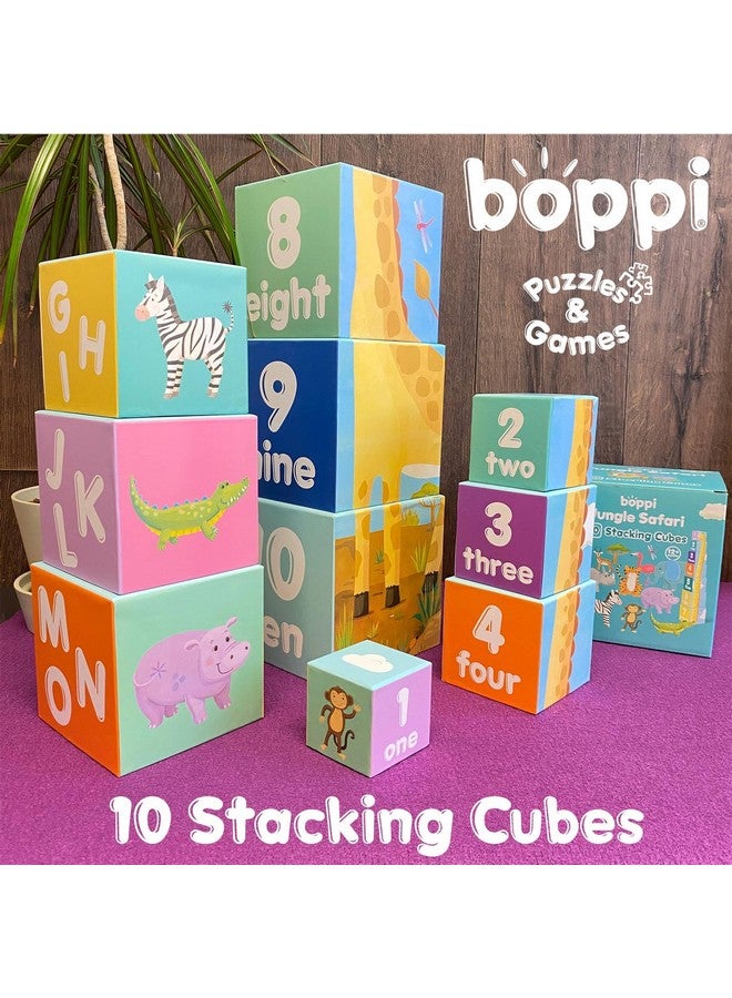 boppi Baby Stacking Blocks Jungle Safari Animal Toys with Letters and Numbers, Montessori Cubes for Toddlers, Preschool Learning Toys - Image 2