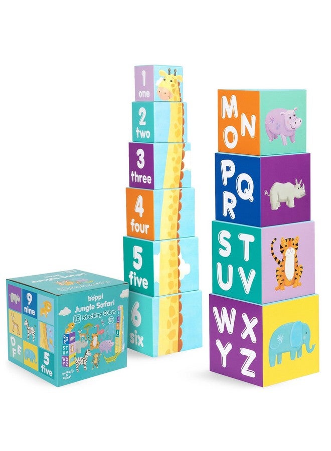 boppi Baby Stacking Blocks Jungle Safari Animal Toys with Letters and Numbers, Montessori Cubes for Toddlers, Preschool Learning Toys - Image 1