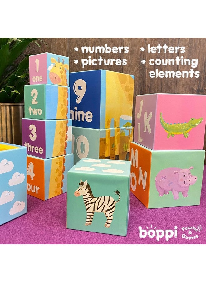 boppi Baby Stacking Blocks Jungle Safari Animal Toys with Letters and Numbers, Montessori Cubes for Toddlers, Preschool Learning Toys - Image 3