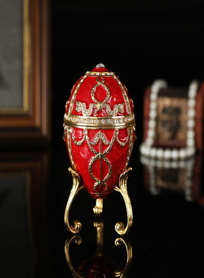 QIFU Red Easter Egg Style Hand Painted Jewelry Trinket Box with Rich Enamel and Sparkling Rhinestones Unique Easter Day Gift - Image 5
