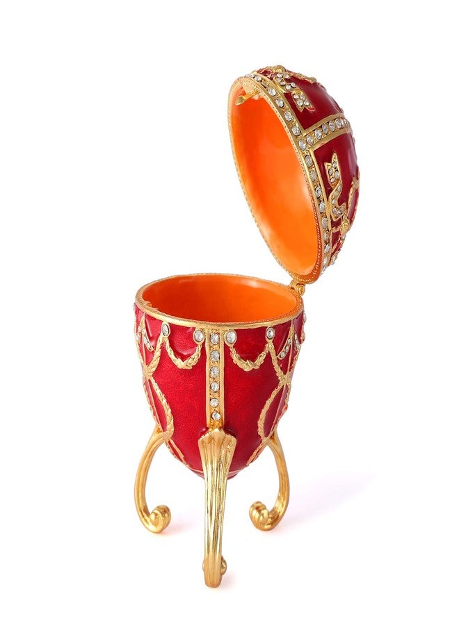QIFU Red Easter Egg Style Hand Painted Jewelry Trinket Box with Rich Enamel and Sparkling Rhinestones Unique Easter Day Gift - Image 3