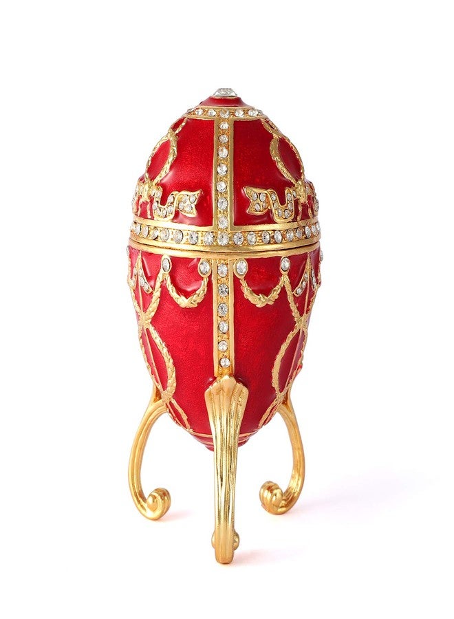 QIFU Red Easter Egg Style Hand Painted Jewelry Trinket Box with Rich Enamel and Sparkling Rhinestones Unique Easter Day Gift - Image 2