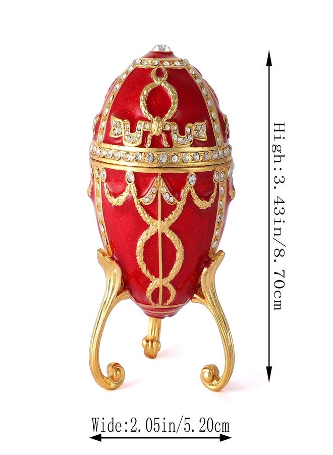 QIFU Red Easter Egg Style Hand Painted Jewelry Trinket Box with Rich Enamel and Sparkling Rhinestones Unique Easter Day Gift - Image 4