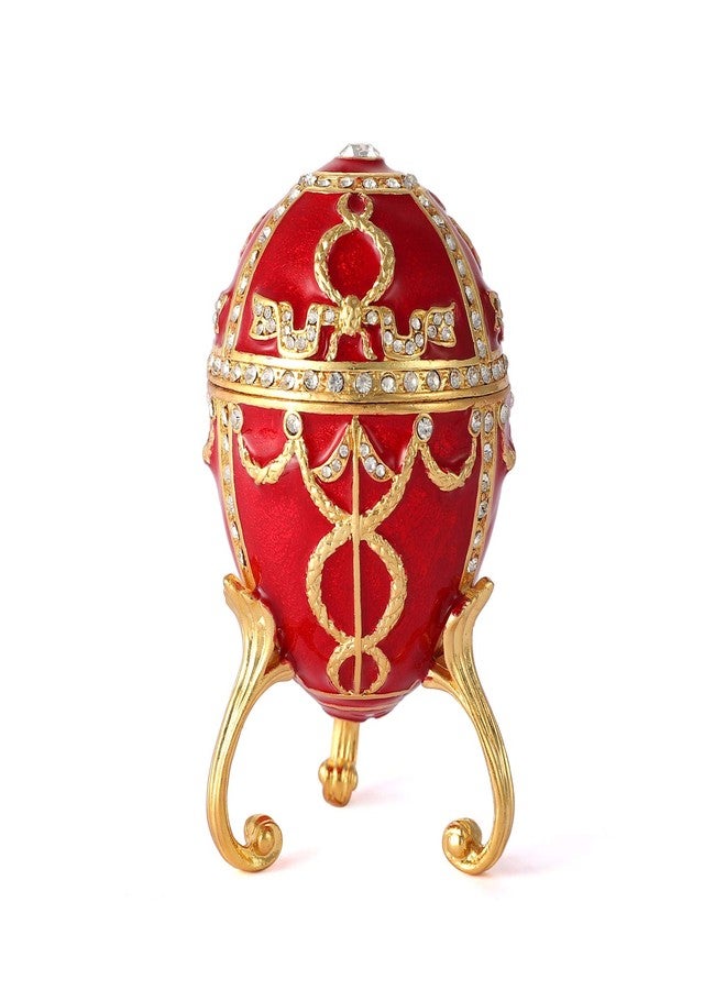 QIFU Red Easter Egg Style Hand Painted Jewelry Trinket Box with Rich Enamel and Sparkling Rhinestones Unique Easter Day Gift - Image 1