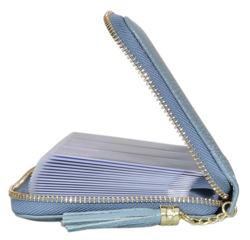 Easyoulife Credit Card Holder Wallet Womens Zipper Leather Case Purse RFID Blocking (Light Blue) - Image 3