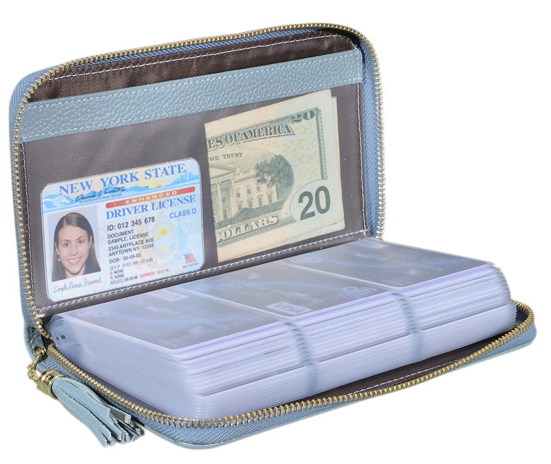 Easyoulife Credit Card Holder Wallet Womens Zipper Leather Case Purse RFID Blocking (Light Blue) - Image 1