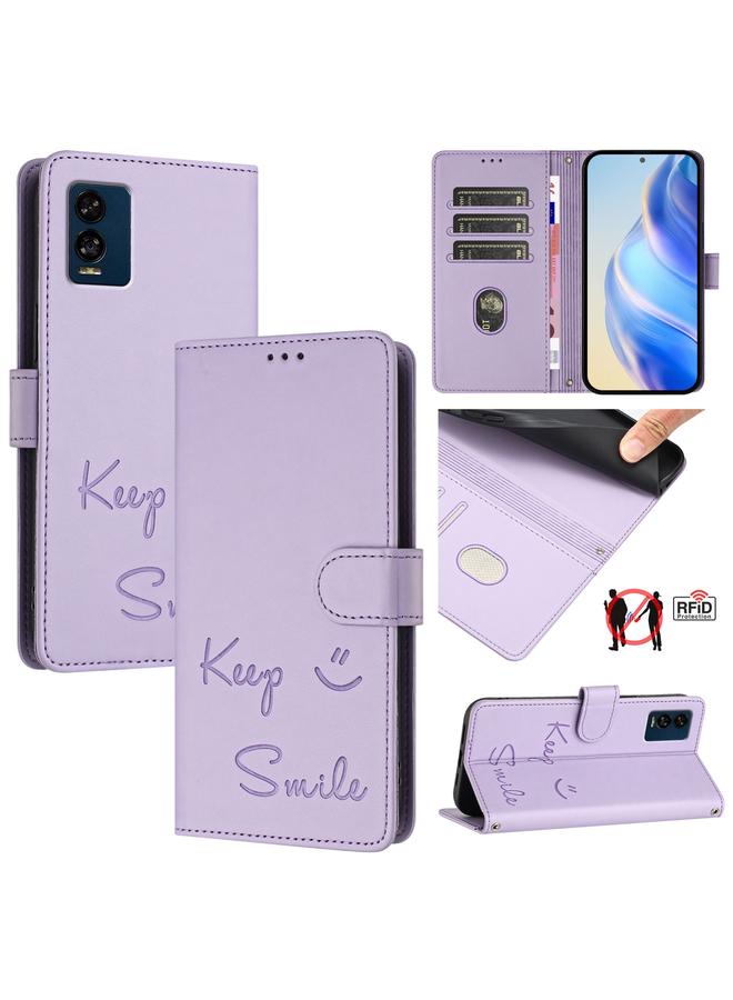 Zaboon Case For BLU View Speed 5G Smile Embossing RFID Leather Phone Case - Image 1