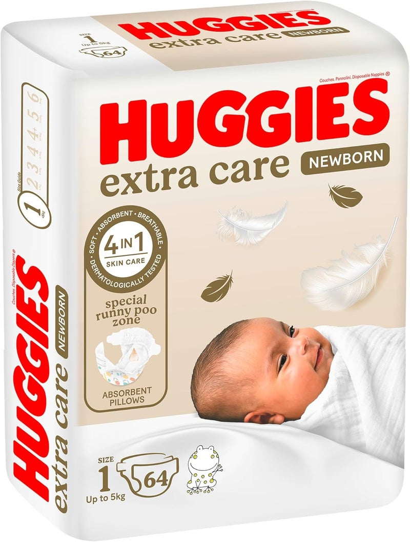 HUGGIES حفاضات هاجيز إكسترا كير لحديثي الولادة، الحجم 1، عبوة كبيرة - Image 2
