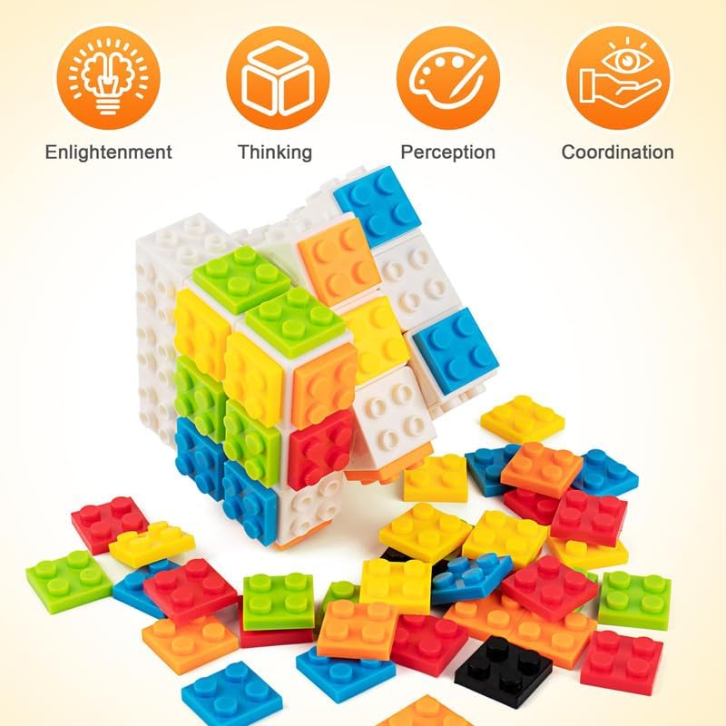 D-FantiX Building Brick Blocks 3x3x3 Speed Cube Toy, Build-On Brick 3D Magic Cube, Handheld Brain Teaser Puzzles Gift Ideas, Puzzle Building Cube Game for Kids Adults (Included Brick Separator) - Image 2
