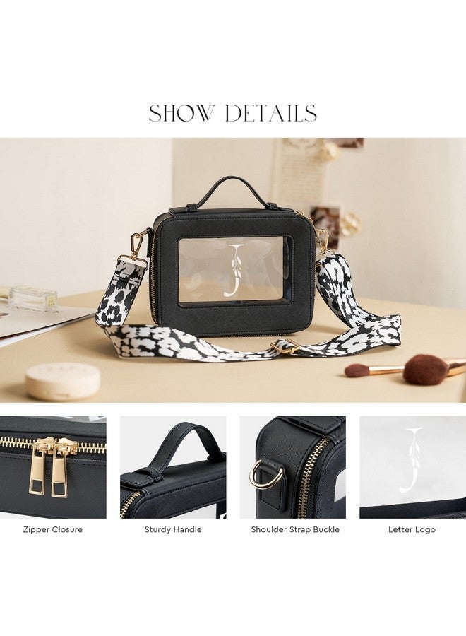 AW BRIDAL Monogram Makeup Bag Small Clear Makeup Bag Clear Toiletry Travel Bag With Shoulder Strap Small Clear Cosmetic Bag Travel Toiletry Bags For Women Clear Makeup Bag With Zipper, Letter J - Image 5