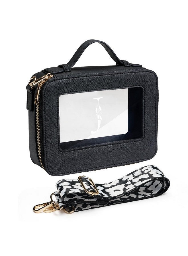 AW BRIDAL Monogram Makeup Bag Small Clear Makeup Bag Clear Toiletry Travel Bag With Shoulder Strap Small Clear Cosmetic Bag Travel Toiletry Bags For Women Clear Makeup Bag With Zipper, Letter J - Image 1
