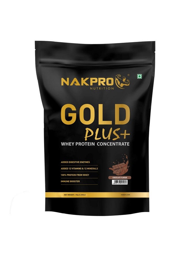 NAKPRO Gold Plus+ Whey Protein Concentrate with Digestive Enzymes | 25.46g Protein, 5.57g BCAA | Added Vitamins & Minerals (1 Kg, Chocolate) - Image 1