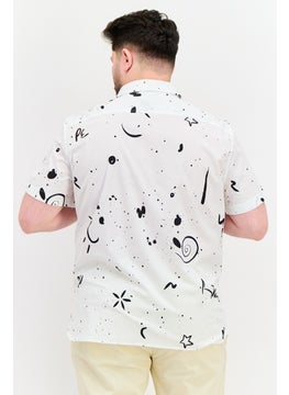 PERRY ELLIS Men Stretch Fit Allover Print Short Sleeve Casual Shirt, White  - Image 3