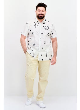 PERRY ELLIS Men Stretch Fit Allover Print Short Sleeve Casual Shirt, White  - Image 4