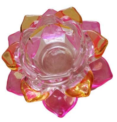 Onlyeasy Onlyeasy Fancy Crystal Glass Lotus Candle Holders | Diya Stand | Pink & Yellow Color 1PC  - Image 1
