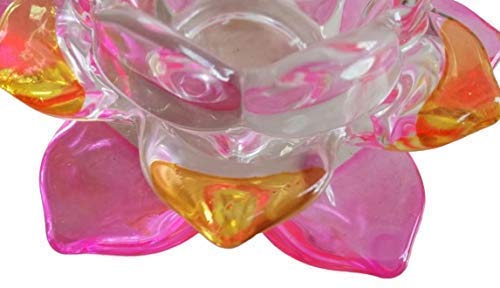 Onlyeasy Onlyeasy Fancy Crystal Glass Lotus Candle Holders | Diya Stand | Pink & Yellow Color 1PC  - Image 3