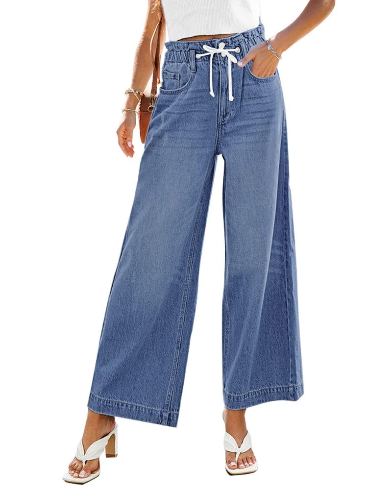 GRAPENT Women's Baggy High Waisted Women Baggy Jeans Wide Leg Jeans for Women High Waist Womens Drawstring Denim Jean Pants Color Classic Blue Large Size 12-14 - Image 1