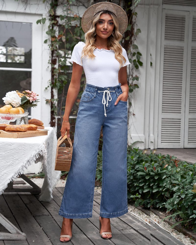 GRAPENT Women's Baggy High Waisted Women Baggy Jeans Wide Leg Jeans for Women High Waist Womens Drawstring Denim Jean Pants Color Classic Blue Large Size 12-14 - Image 4