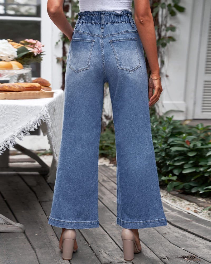 GRAPENT Women's Baggy High Waisted Women Baggy Jeans Wide Leg Jeans for Women High Waist Womens Drawstring Denim Jean Pants Color Classic Blue Large Size 12-14 - Image 2