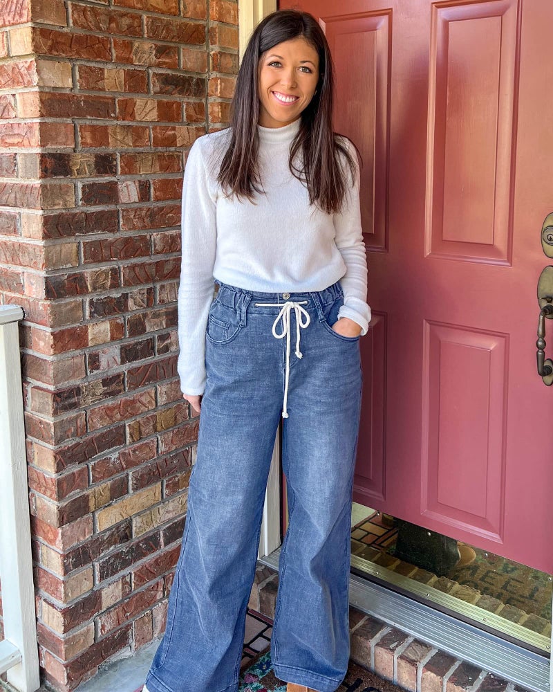 GRAPENT Women's Baggy High Waisted Women Baggy Jeans Wide Leg Jeans for Women High Waist Womens Drawstring Denim Jean Pants Color Classic Blue Large Size 12-14 - Image 5