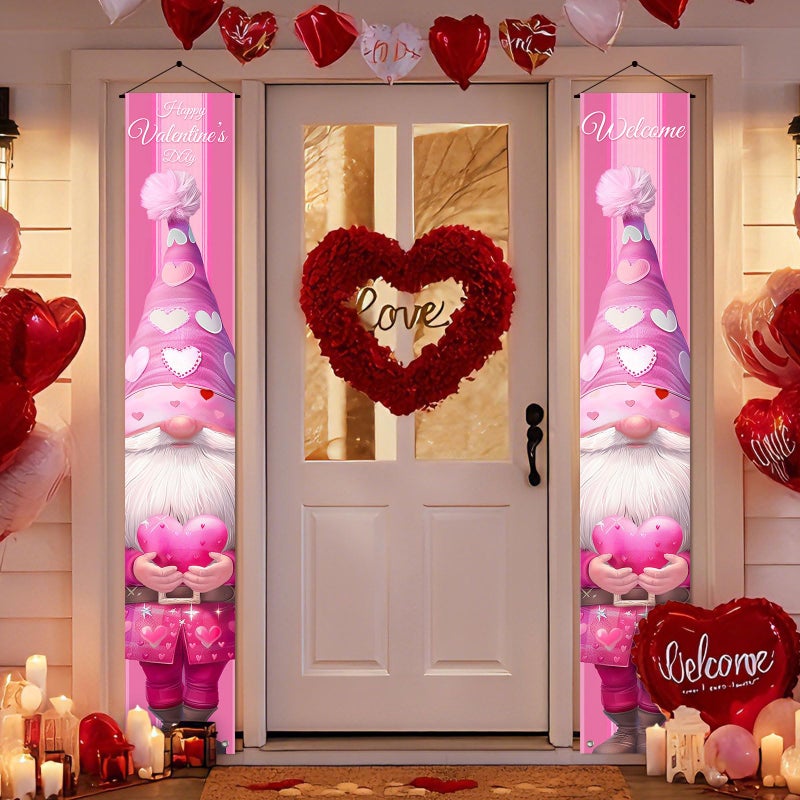 BlissYard Valentines Day Door Banner 71x12In Valentines Day Porch Banner Valentine Decorations Pink Gnome Love Heart Theme Party Decor for Wedding Anniversary Front Door Porch Entryway Indoor Outdoor - Image 3