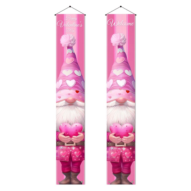 BlissYard Valentines Day Door Banner 71x12In Valentines Day Porch Banner Valentine Decorations Pink Gnome Love Heart Theme Party Decor for Wedding Anniversary Front Door Porch Entryway Indoor Outdoor - Image 1