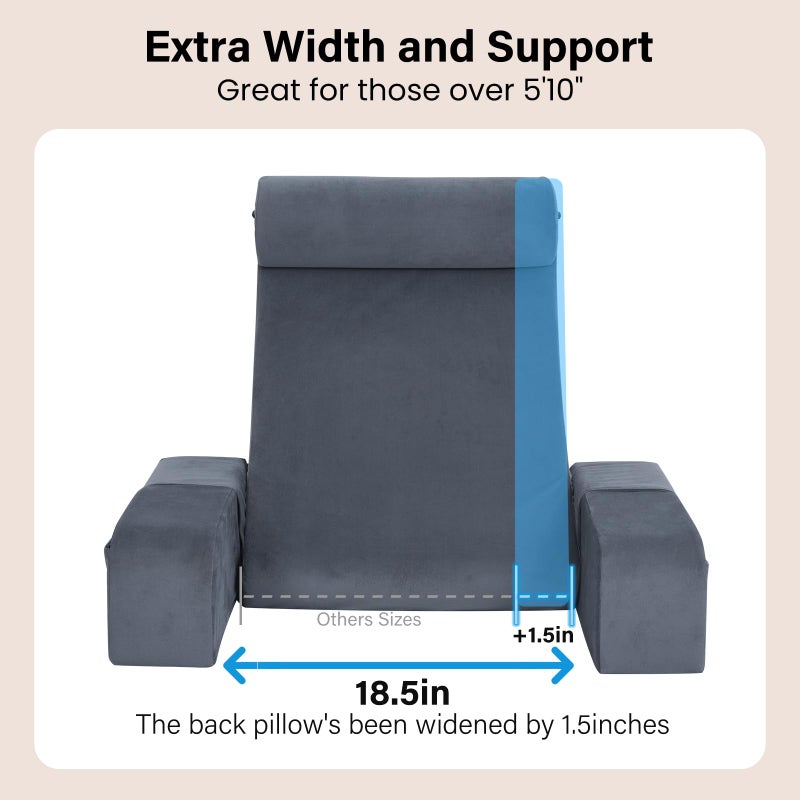 ENITYA Reading Pillow with Arms for Bed Support, 21" Large Back Support Pillow for Sitting up, Wedge Pillow for Reclining, Watching TV, Reading, Gaming, Resting in Bed, Couch or Floor, Grey - Image 2