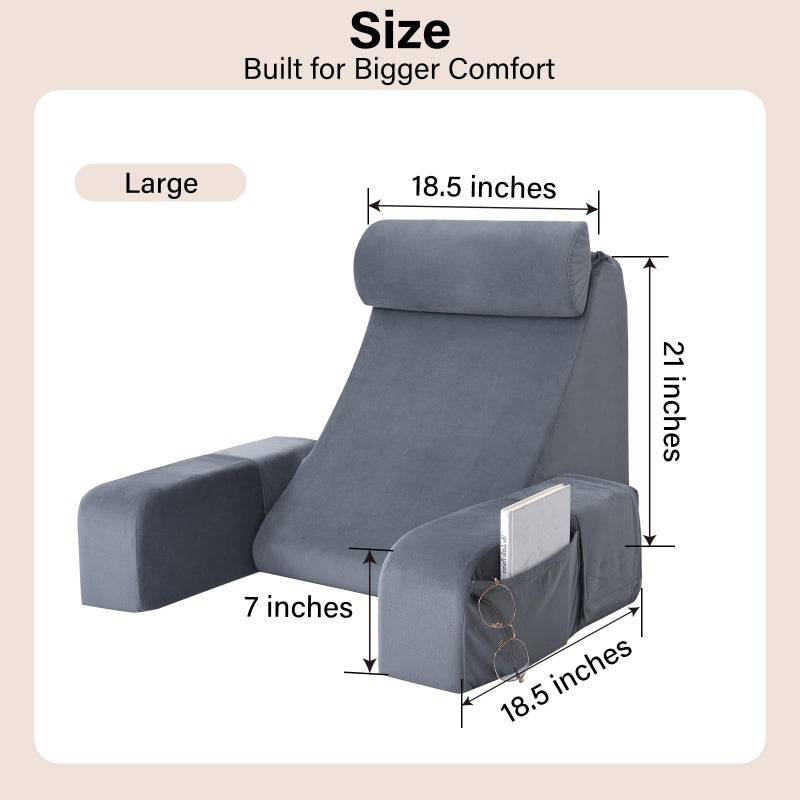 ENITYA Reading Pillow with Arms for Bed Support, 21" Large Back Support Pillow for Sitting up, Wedge Pillow for Reclining, Watching TV, Reading, Gaming, Resting in Bed, Couch or Floor, Grey - Image 5