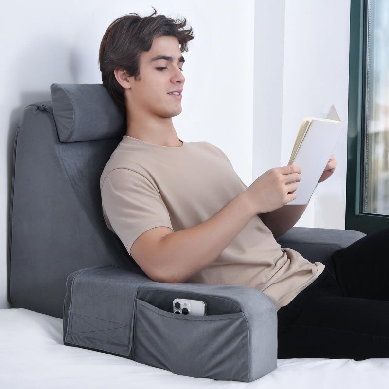 ENITYA Reading Pillow with Arms for Bed Support, 21" Large Back Support Pillow for Sitting up, Wedge Pillow for Reclining, Watching TV, Reading, Gaming, Resting in Bed, Couch or Floor, Grey - Image 1