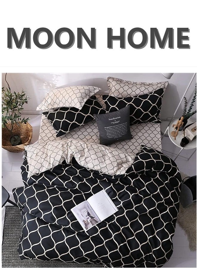 MOON HOME King/Queen/Single size Soft and Breathable Microfiber Hypoallergenic Beautiful Design Duvet Cover Set ,set includes 1 Comforter Cover, 1 Fitted Bedsheet, 4 Pillowcases  - Image 1